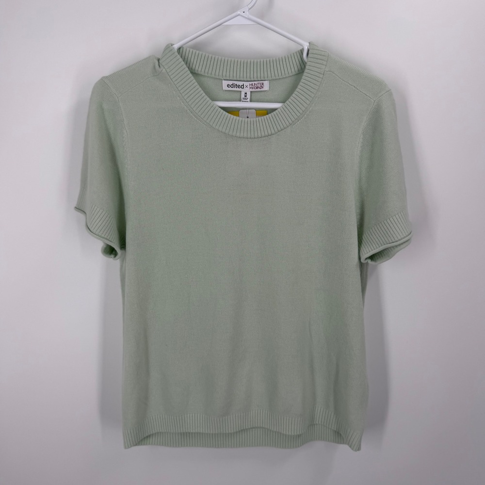 Edited x Hunter McGrady Short Sleeve Luxe Sweater Womens M Celadon Green 7ER8031